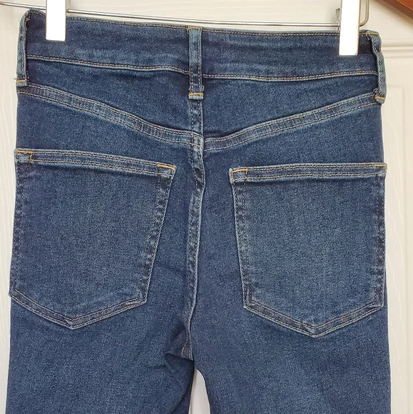 Free People High Rise Frayed Raw Hem Dark Wash Skinny Jeans Deep Indigo - Picture 5 of 6